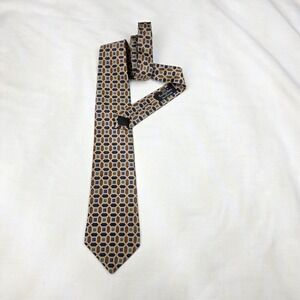 Countess‎ Mara for Jacobsons Tie Mens Silk Brown Blue Geometric Octagon Pattern